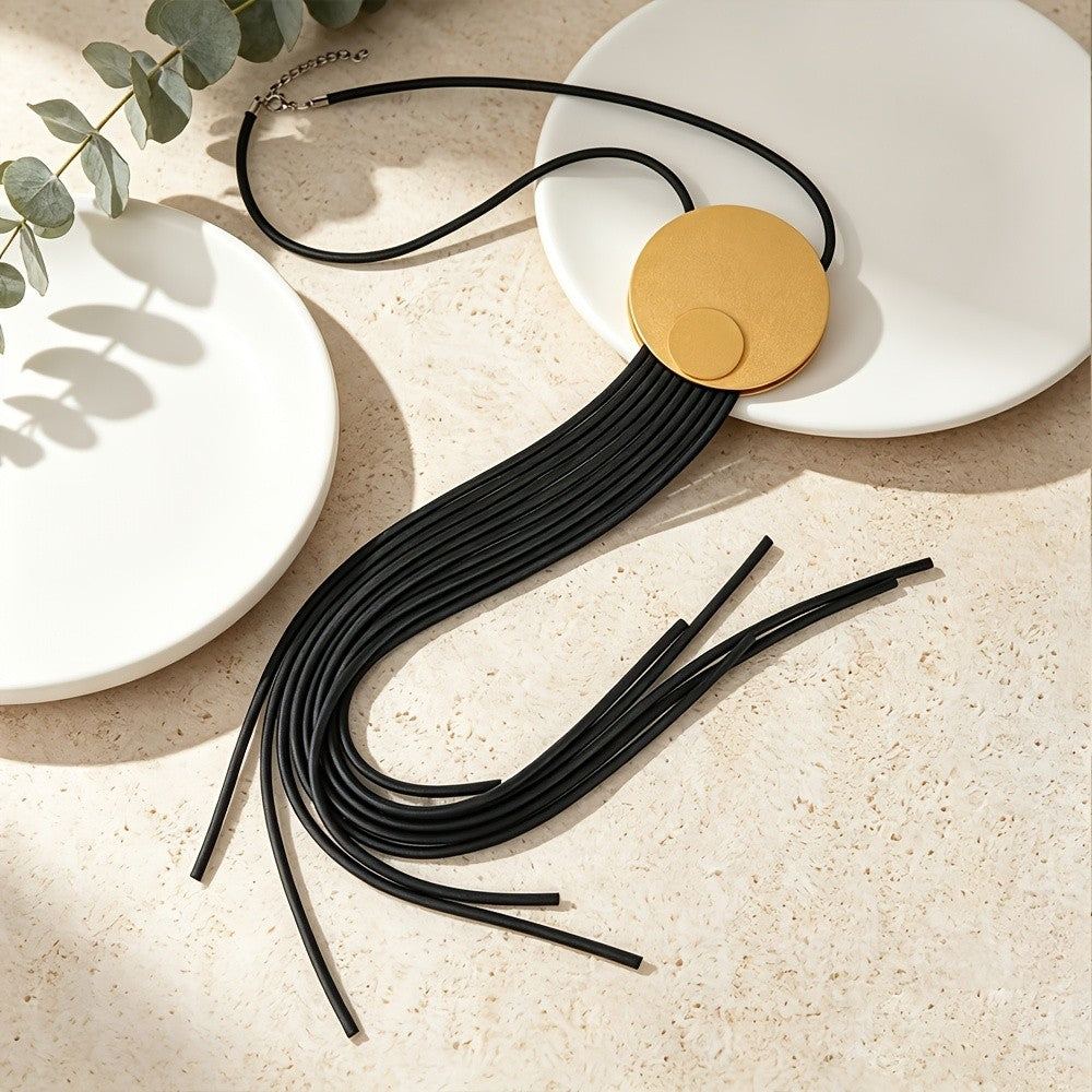 Black Circle Tassel Necklace