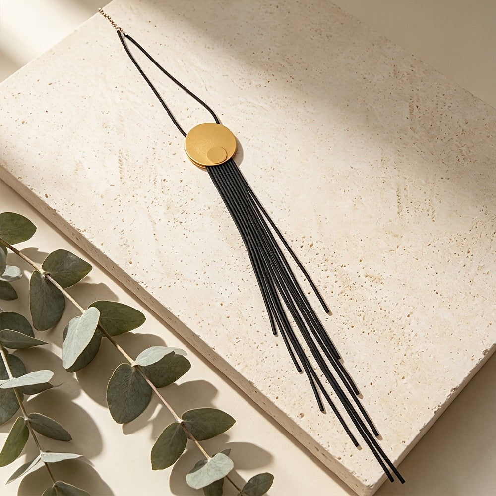 Black Circle Tassel Necklace