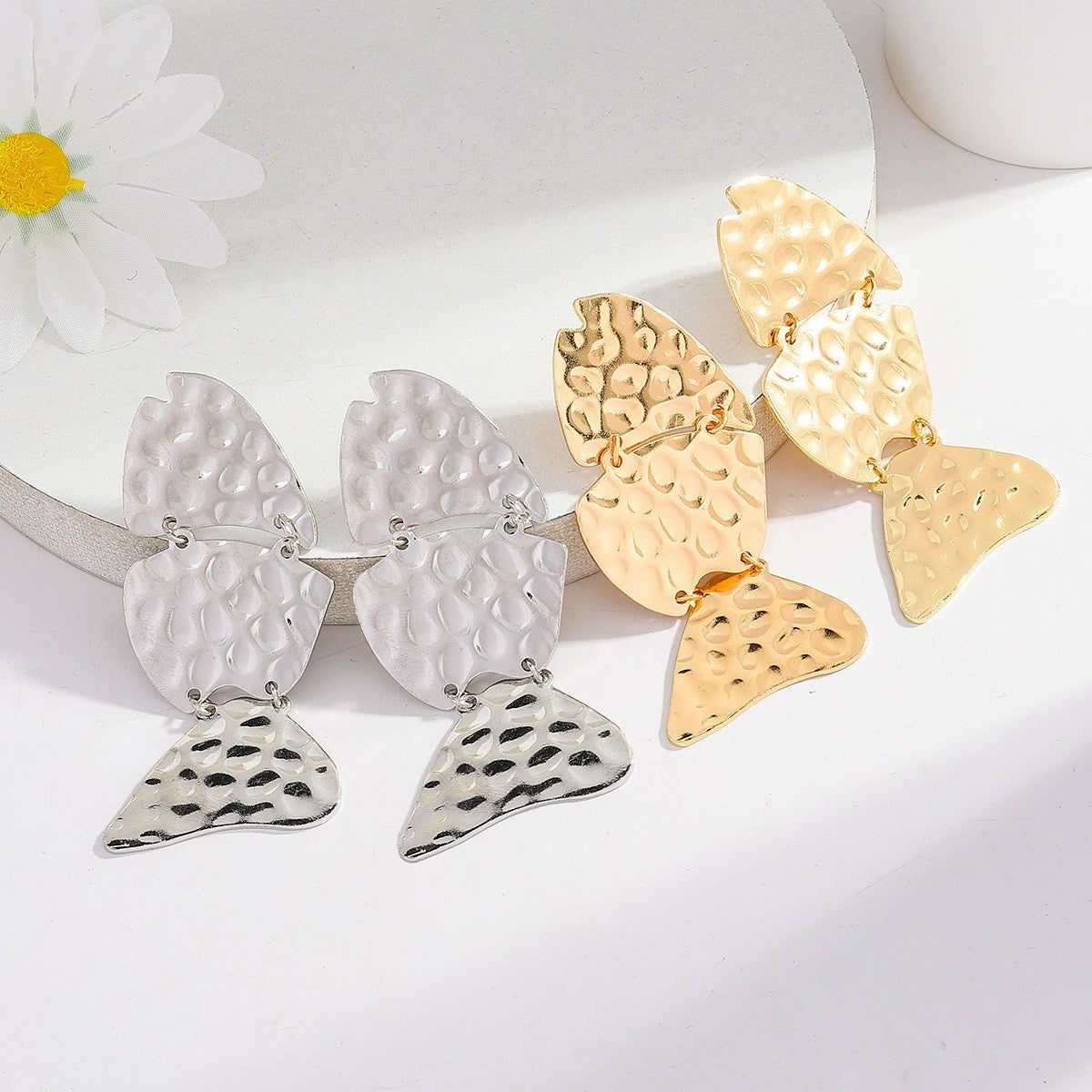 Vintage Textured Fish Drop Earrings