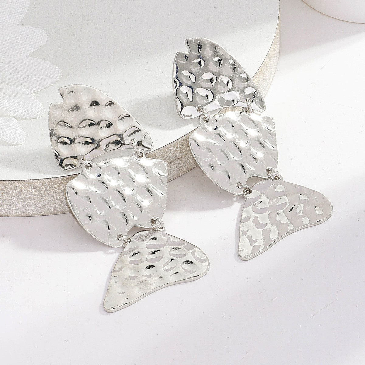 Vintage Textured Fish Drop Earrings
