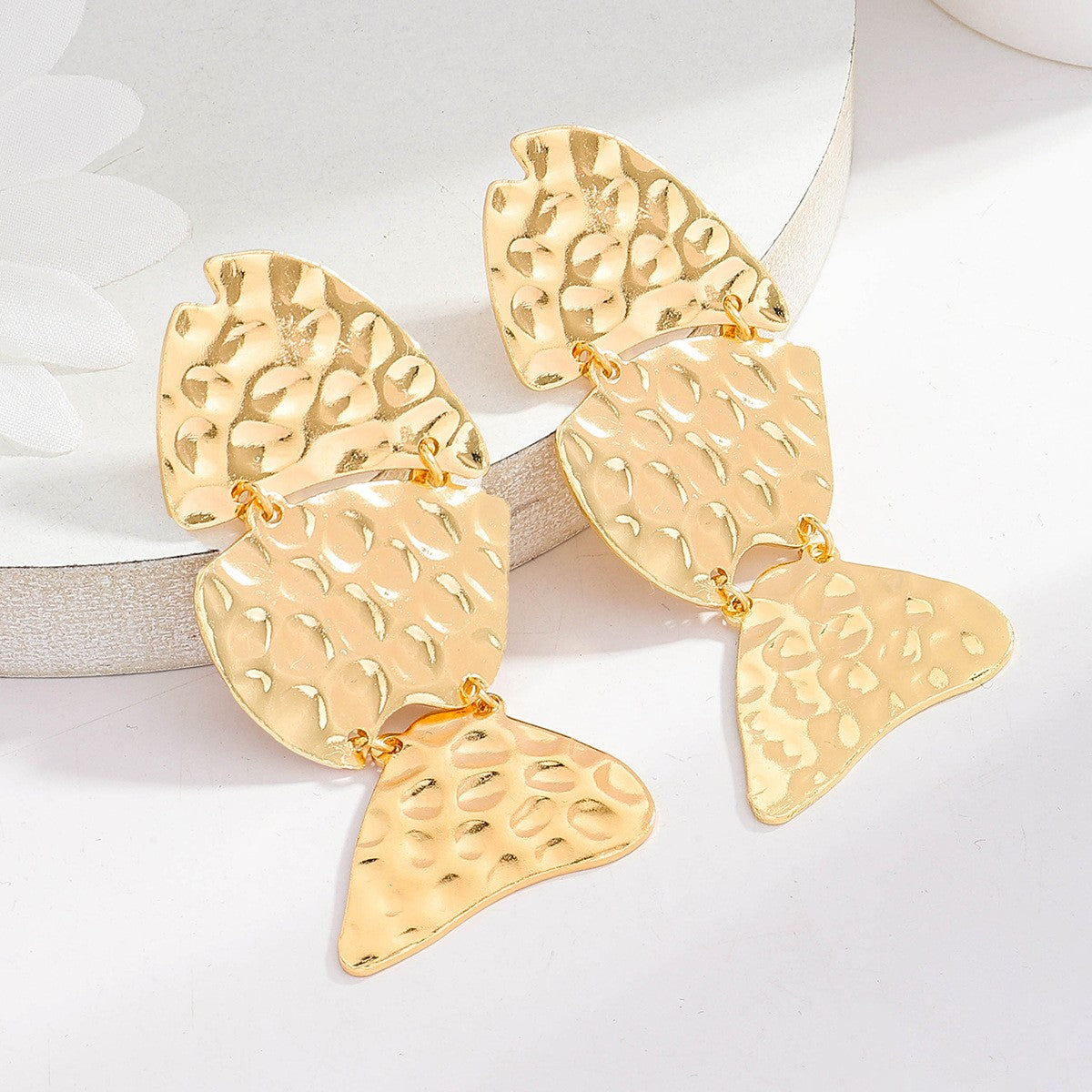 Vintage Textured Fish Drop Earrings