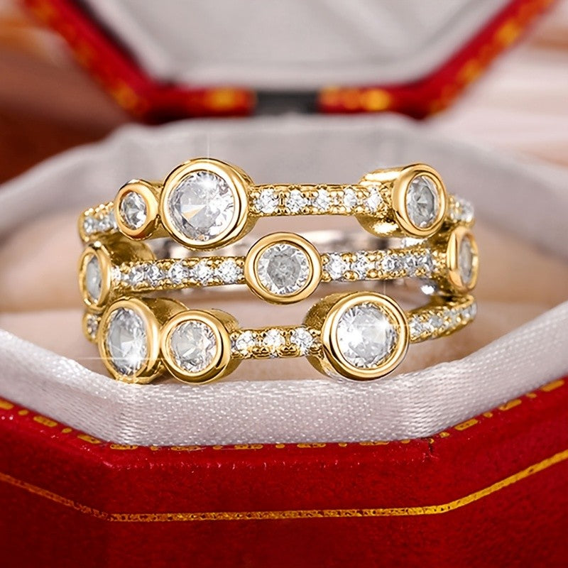 Three-Row Bubble Stone Ring