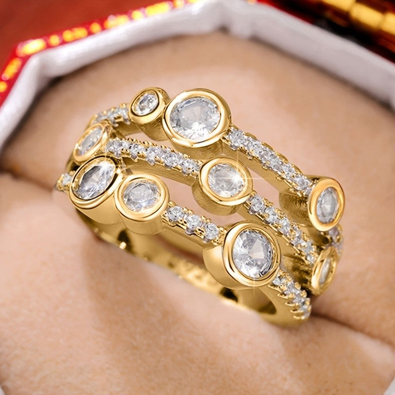 Three-Row Bubble Stone Ring
