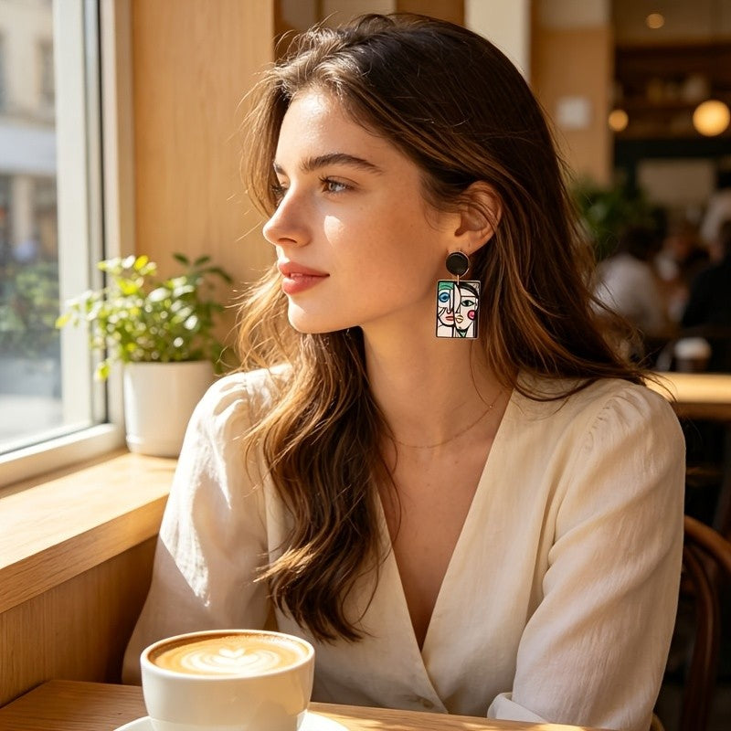 Abstract Cubist Face Drop Earrings