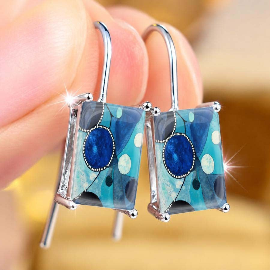Vintage Square Glass Drop Earrings