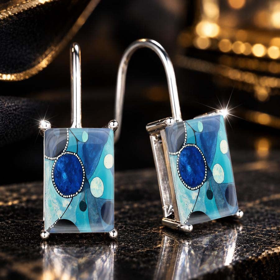 Vintage Square Glass Drop Earrings