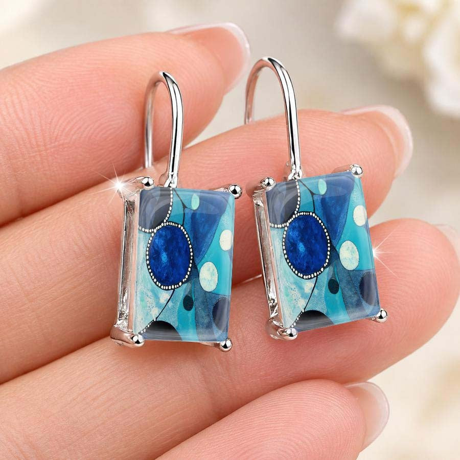 Vintage Square Glass Drop Earrings