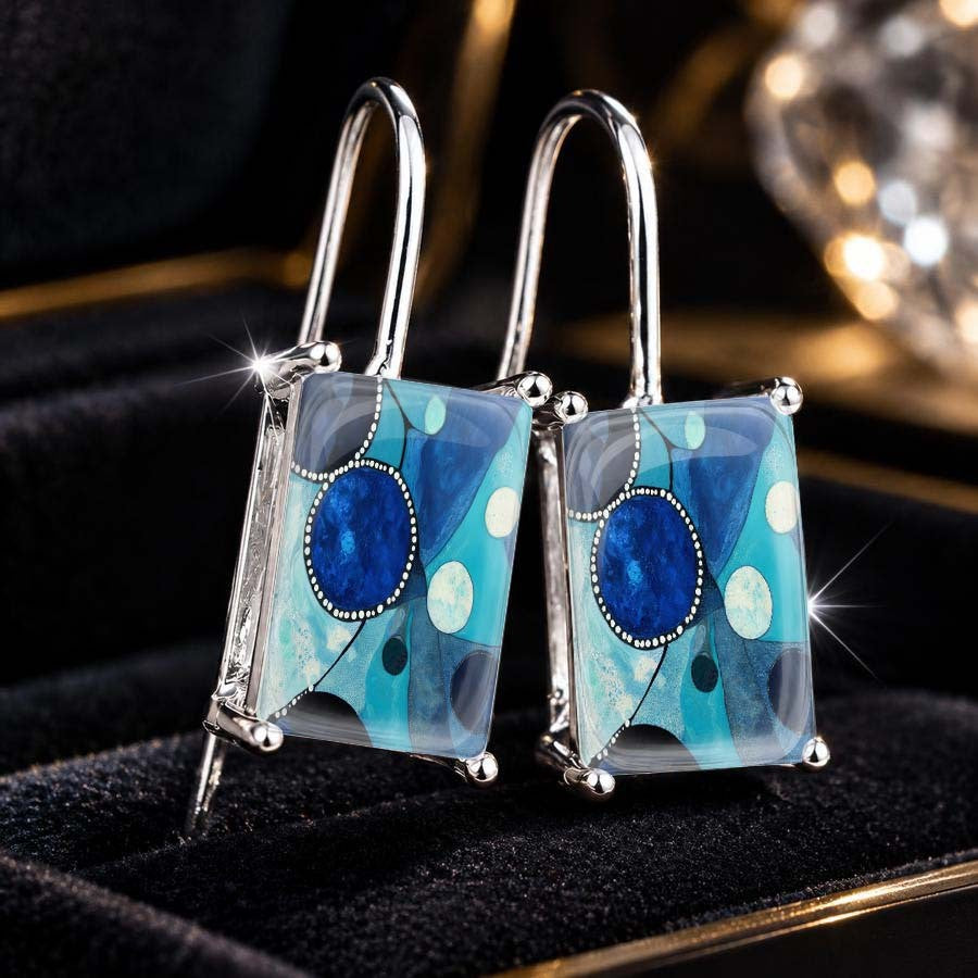 Vintage Square Glass Drop Earrings