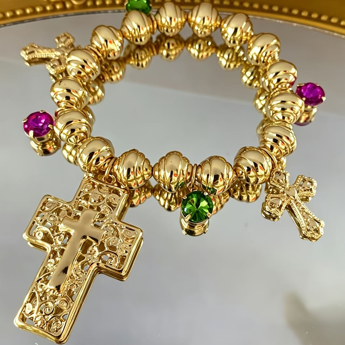 18k Vintage Cross Bead Bracelet