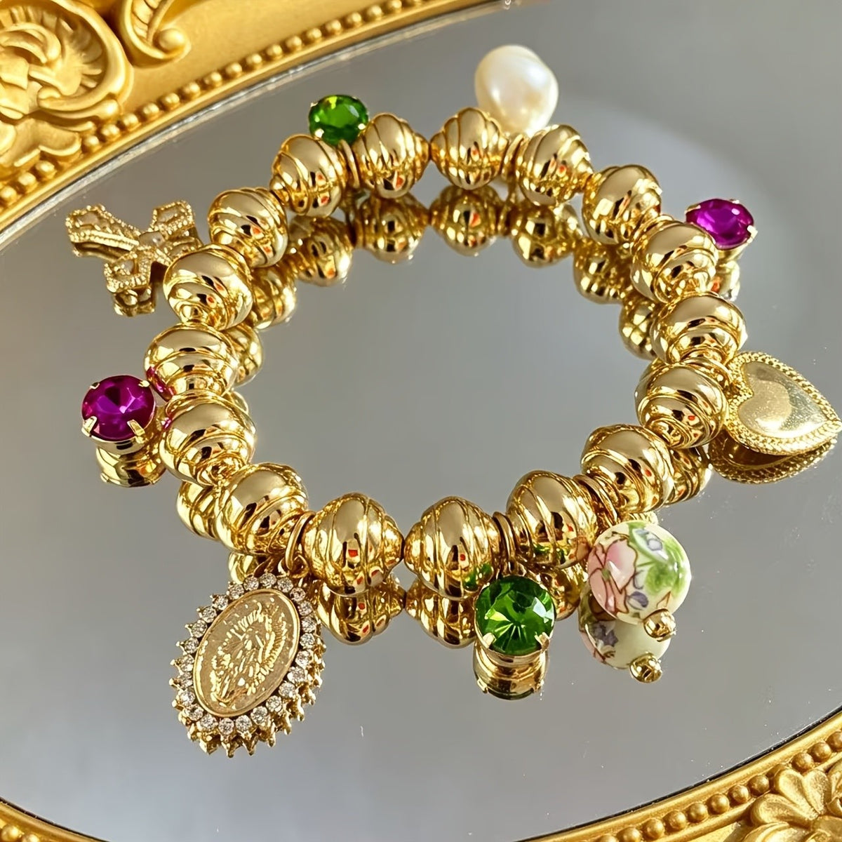 18k Vintage Cross Bead Bracelet