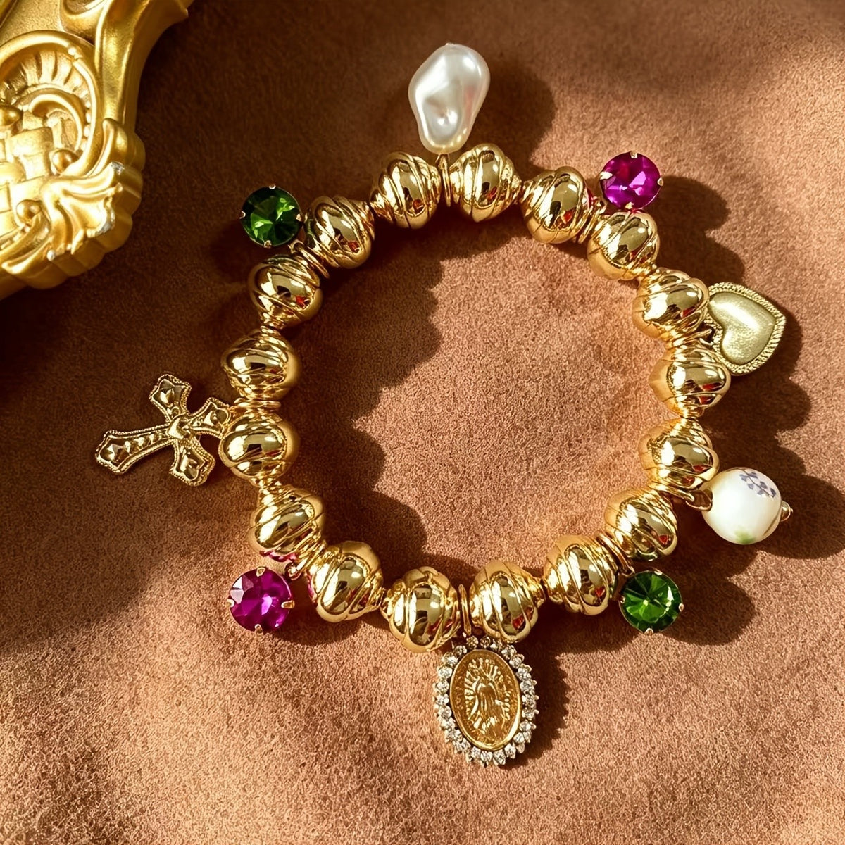 18k Vintage Cross Bead Bracelet