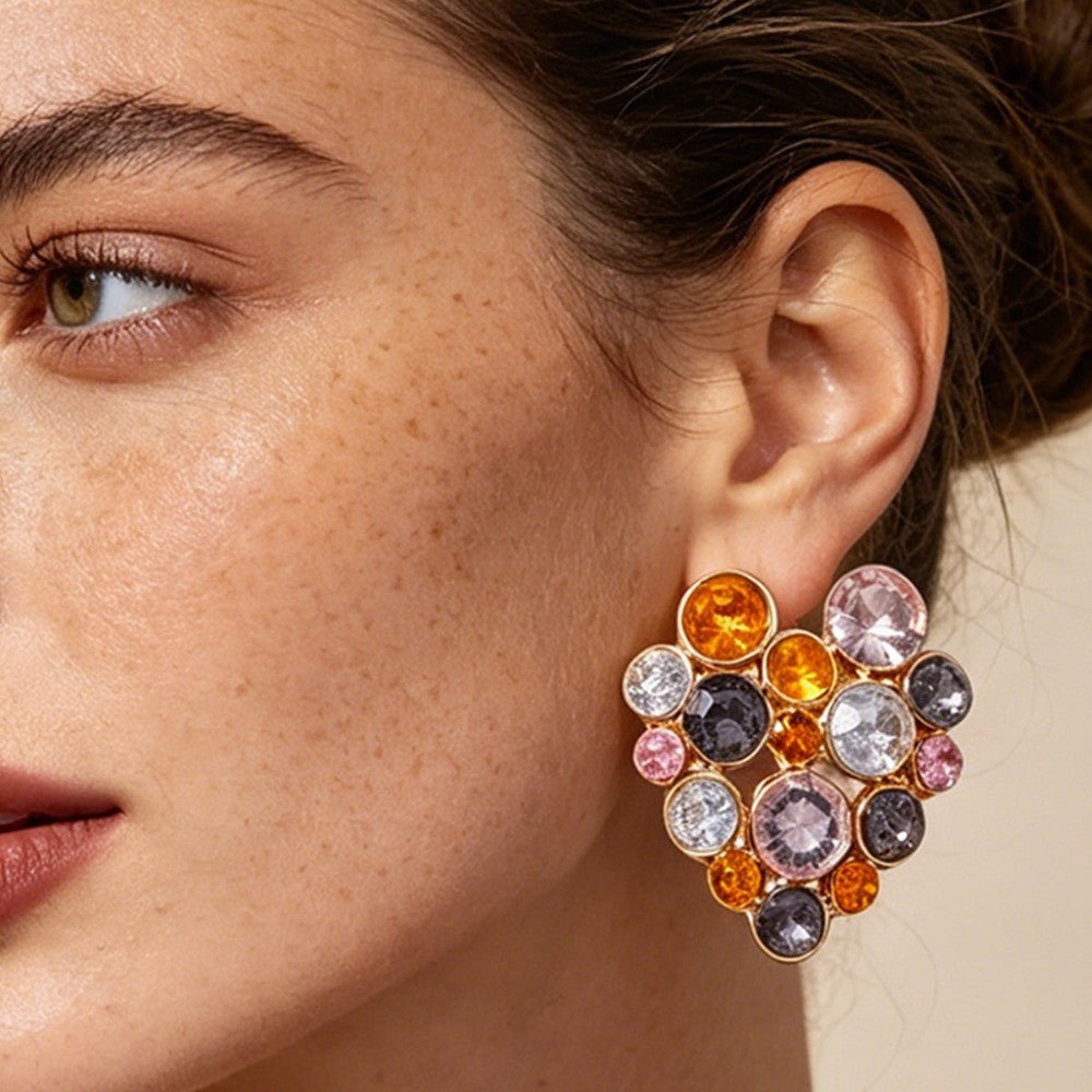 Multicolor Gemstone Heart Earrings