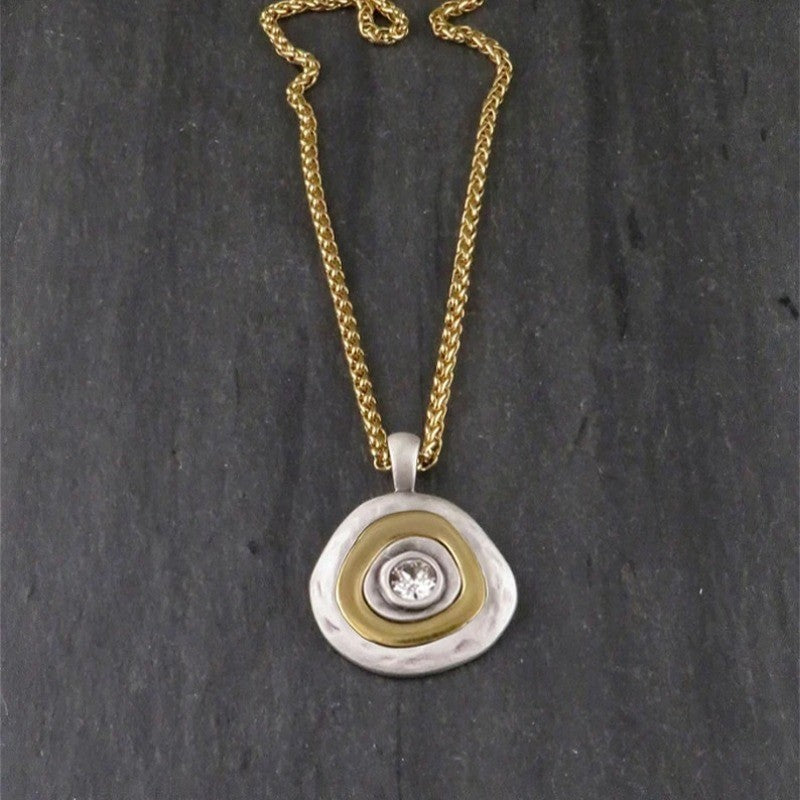 Two-Tone Hammered Heart & Round Pendant Necklace Set