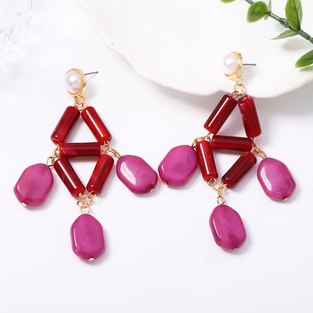 Vintage Geometric Resin Drop Earrings