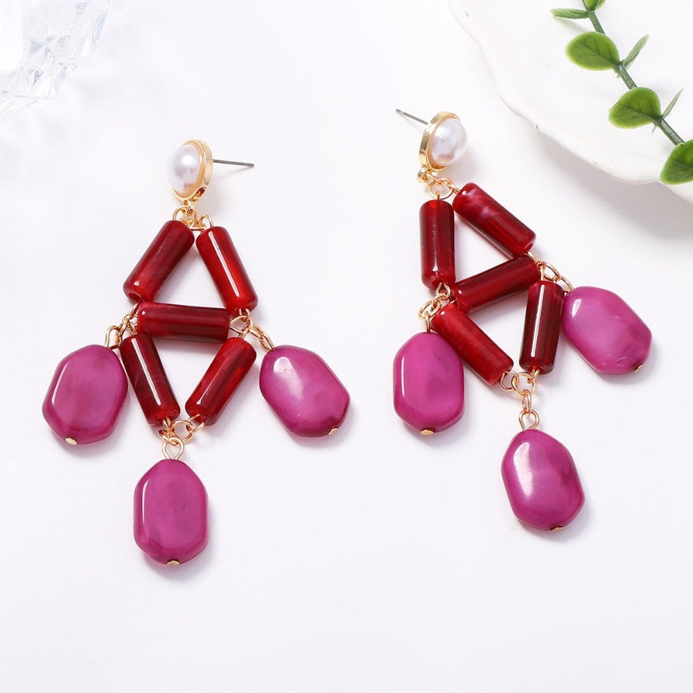 Vintage Geometric Resin Drop Earrings