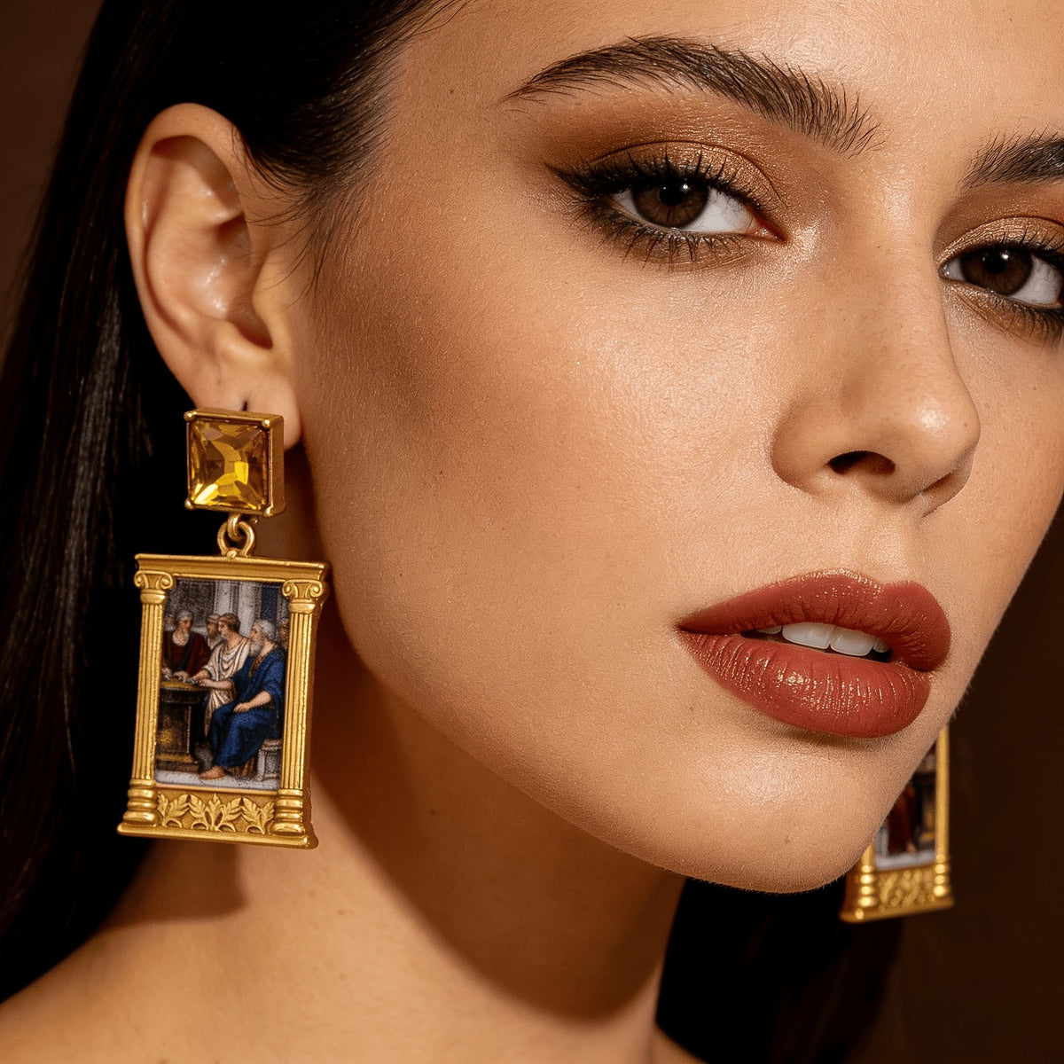 Vintage Rectangular Frame Drop Earrings