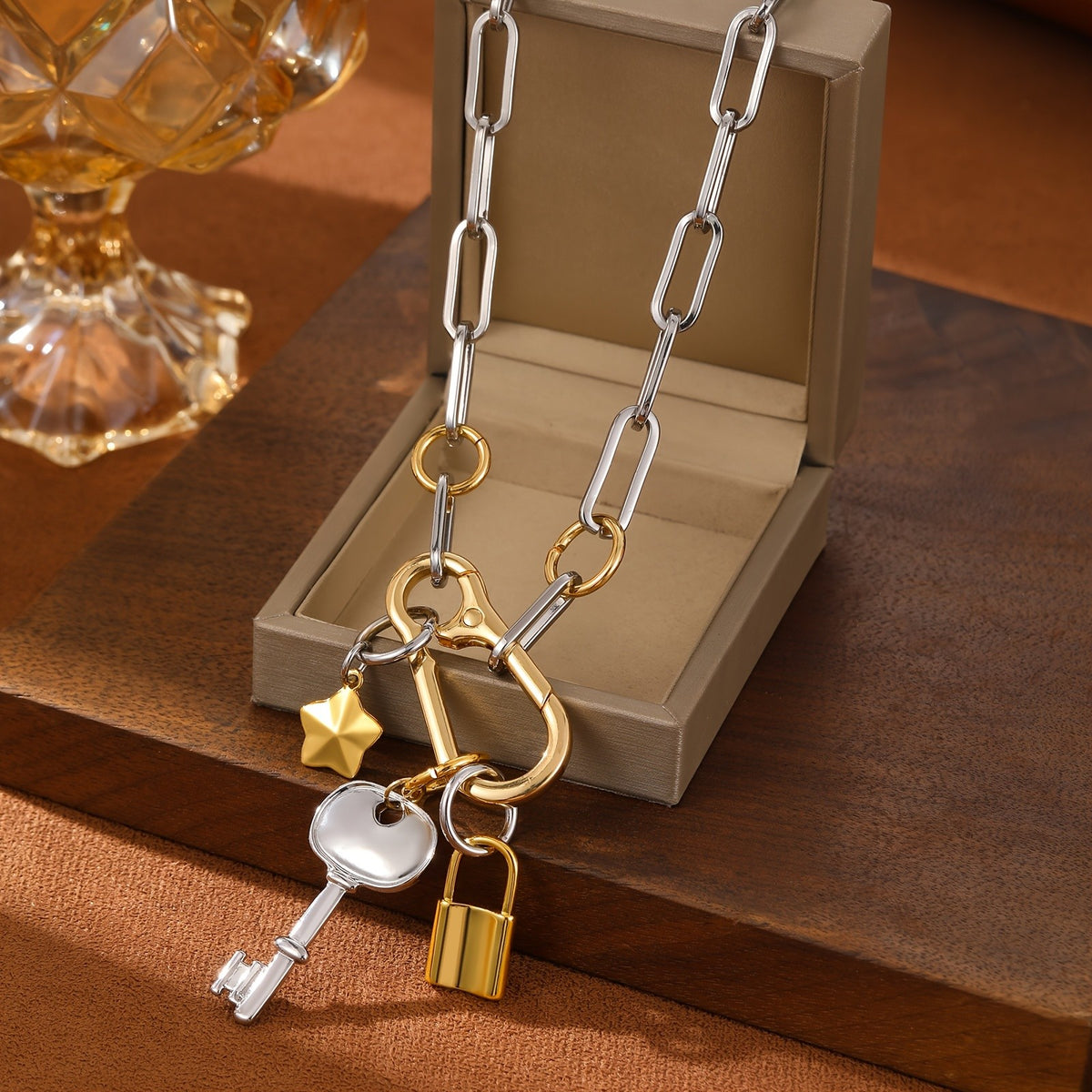 Mixed Metal Charm Chain Necklace