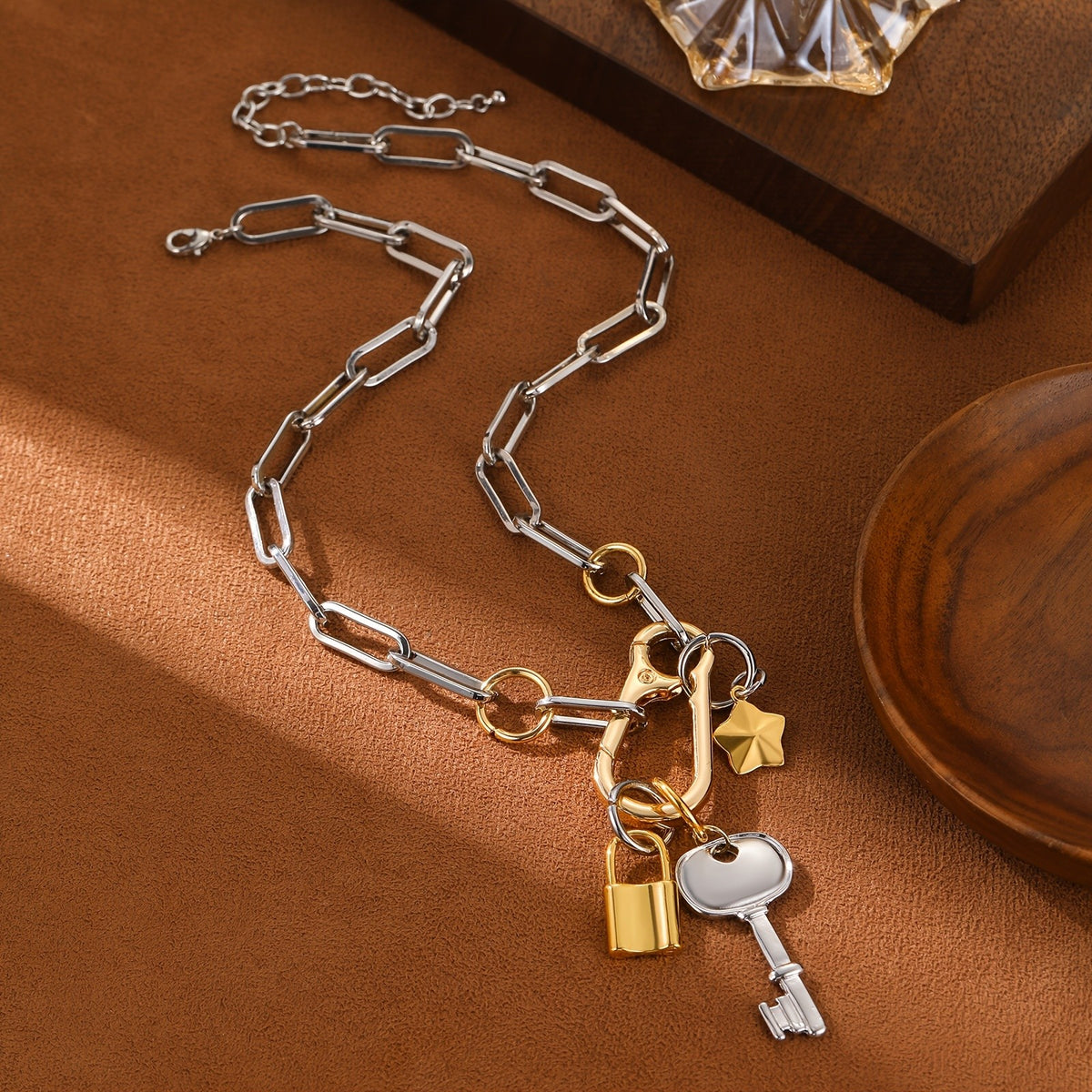 Mixed Metal Charm Chain Necklace