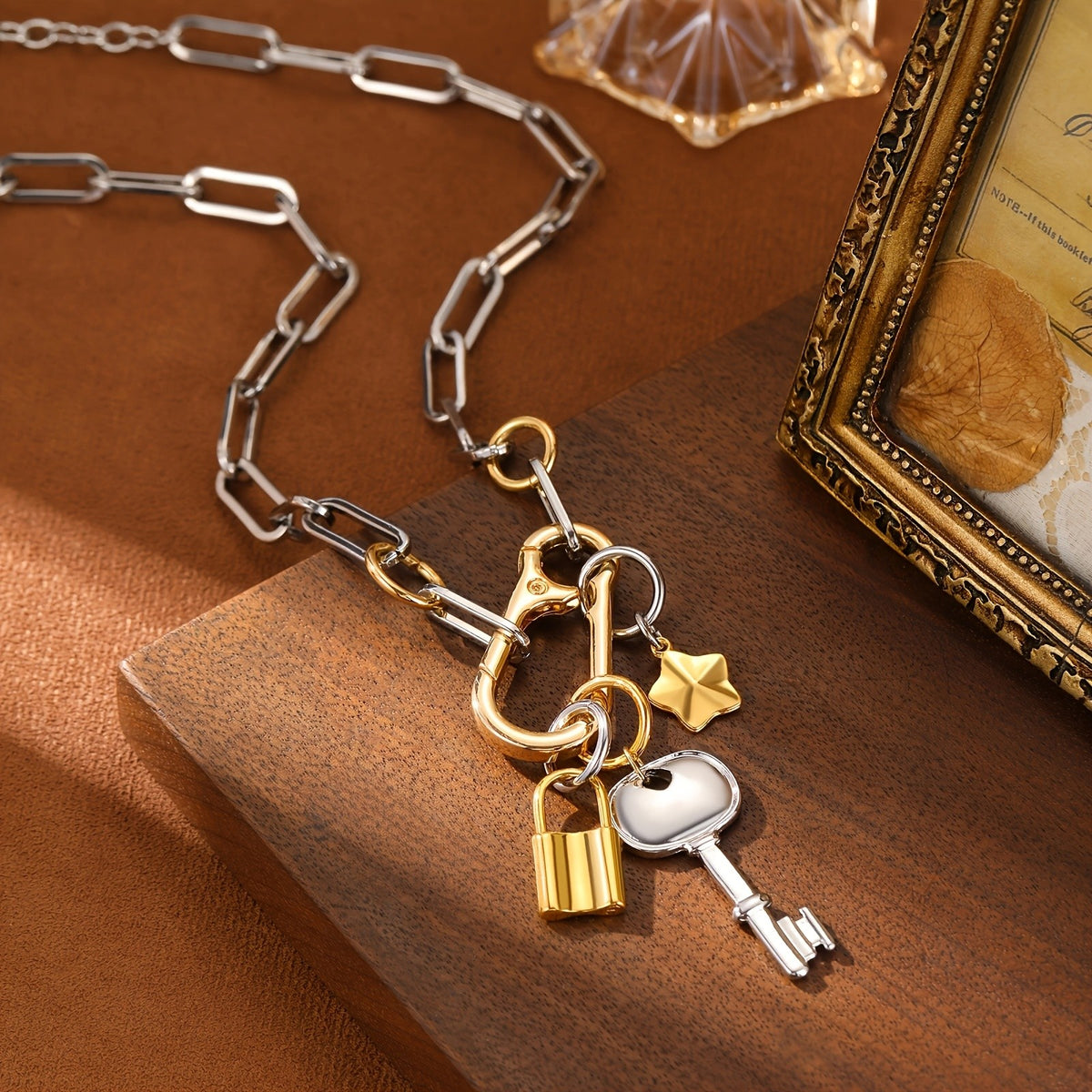 Mixed Metal Charm Chain Necklace