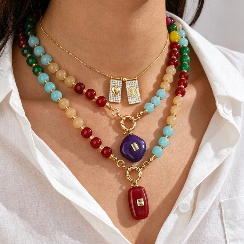 18k Multicolor Beaded Layered Necklace