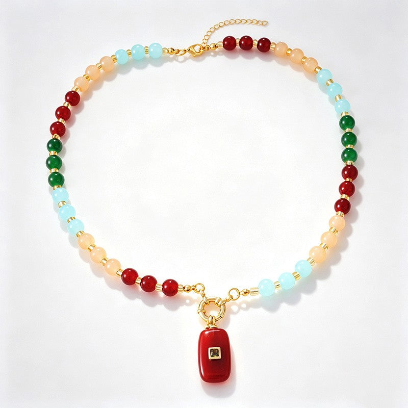 18k Multicolor Beaded Layered Necklace
