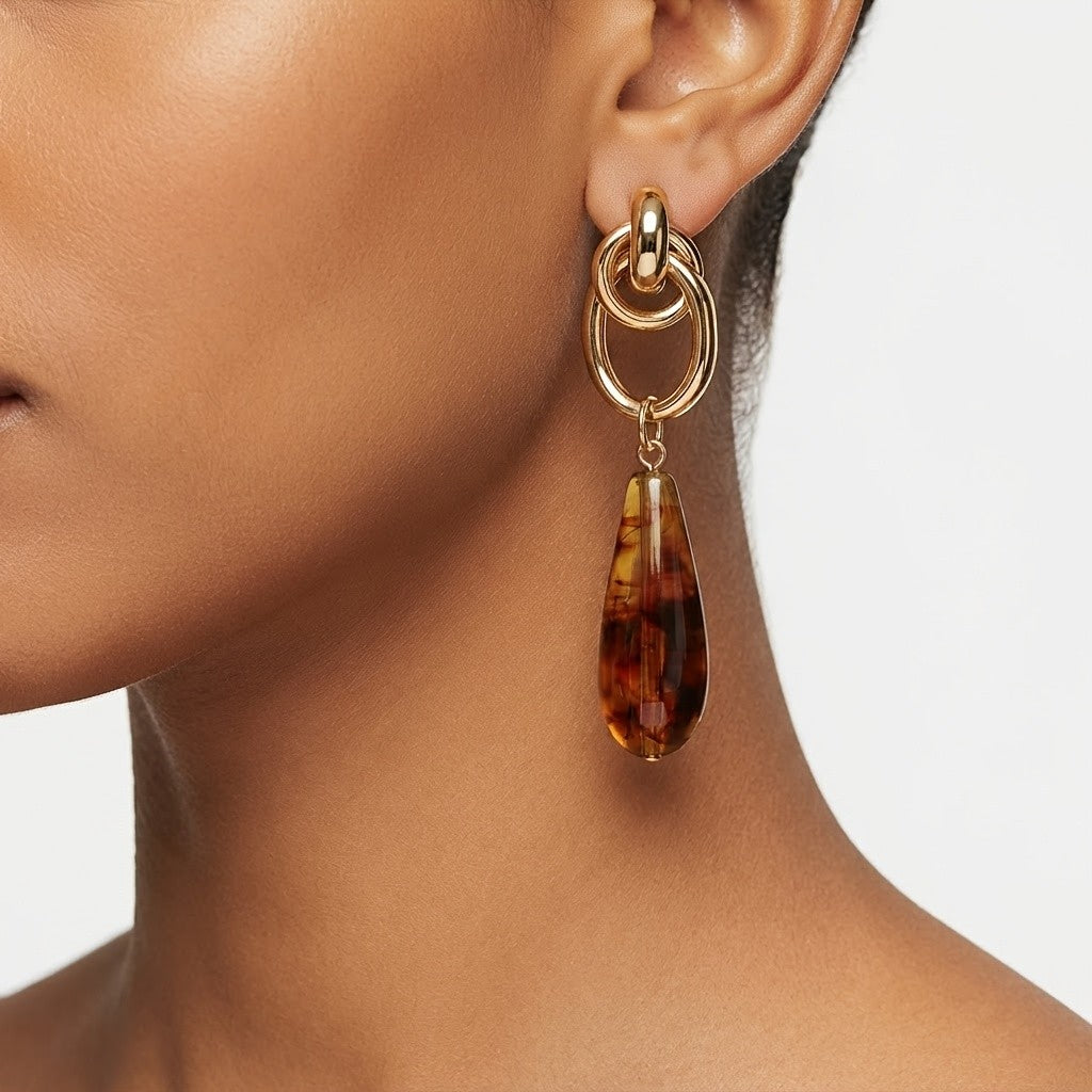 Vintage Tortoiseshell Drop Hoop Earrings