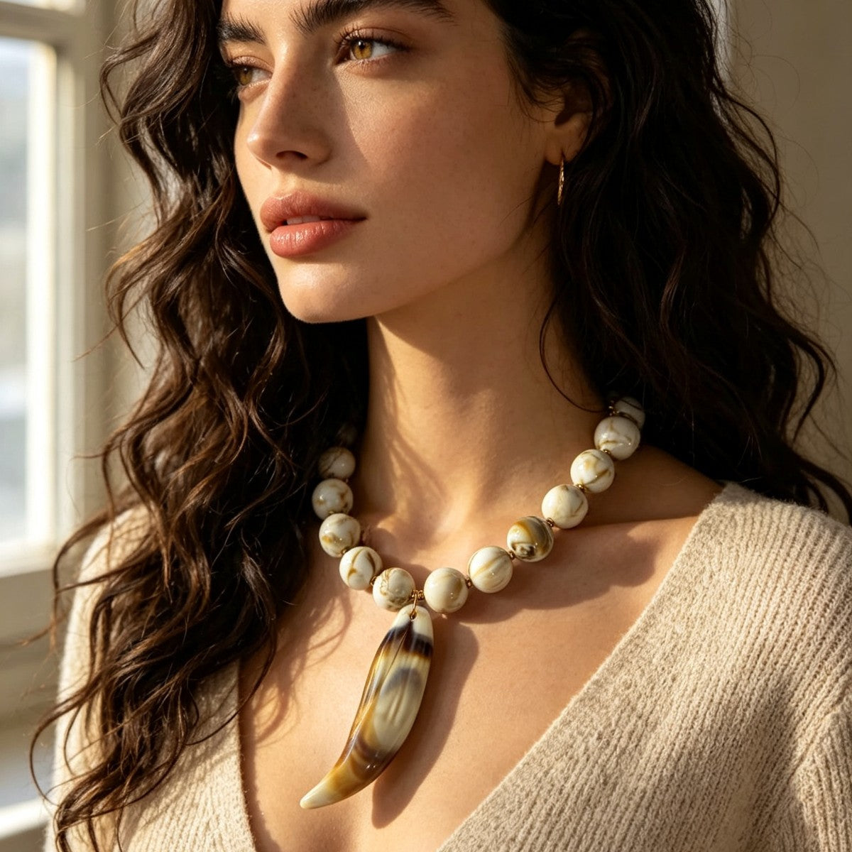 Boho Marbled Bead Pendant Necklace