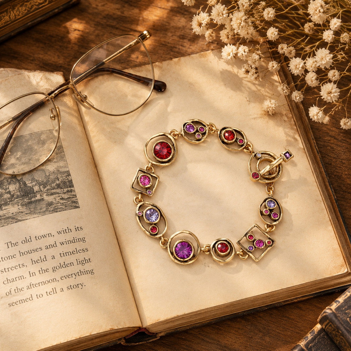 18k Geometric Multi-Stone Link Bracelet