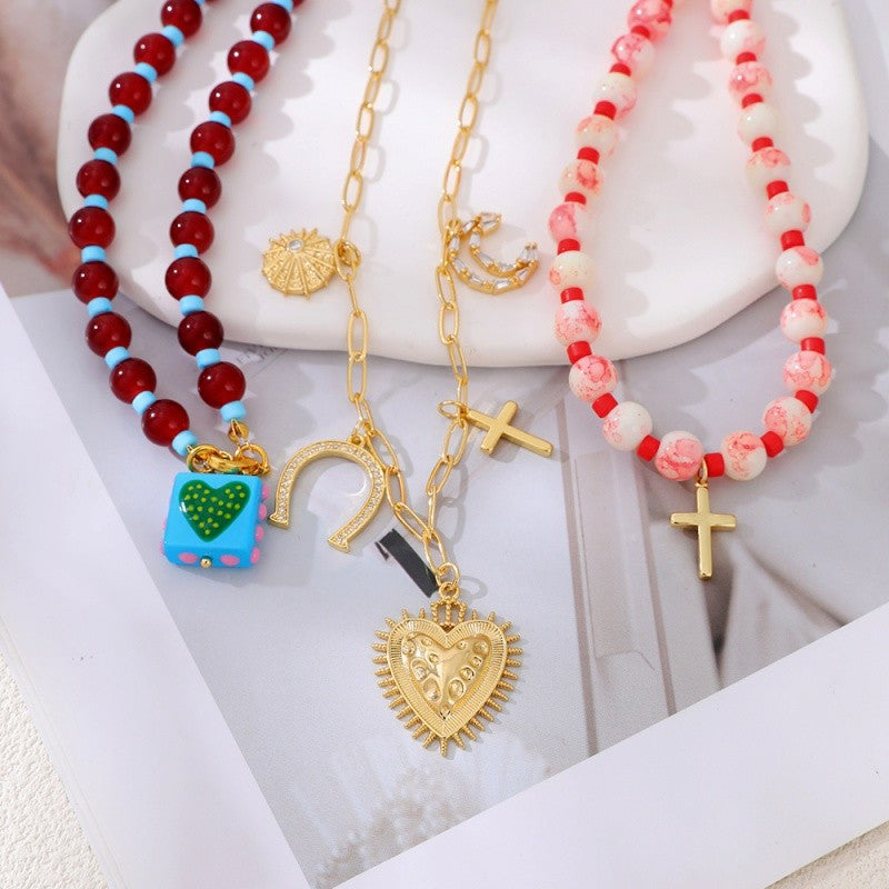 18k Beaded Charm Layered Necklace