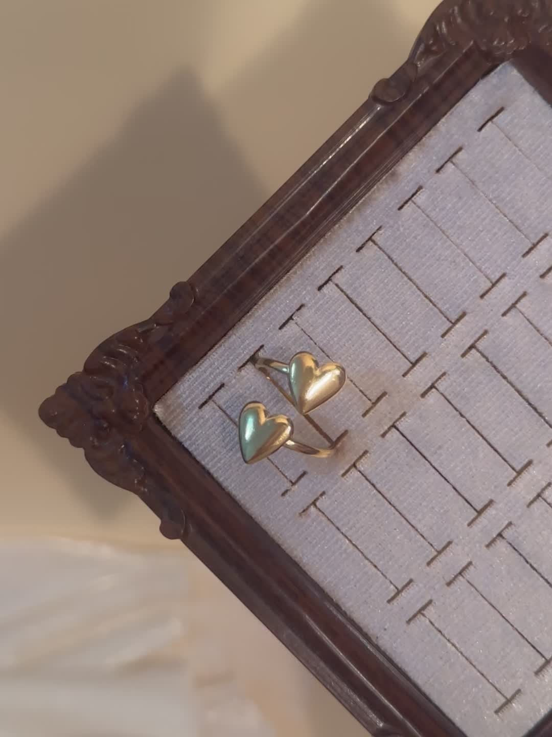 18k Double Heart Adjustable Ring