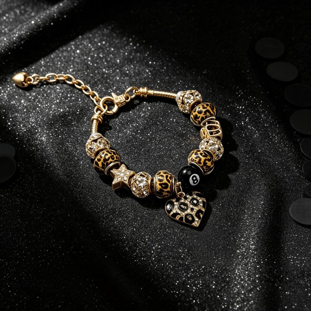 Leopard Print Beaded Charm Bracelet