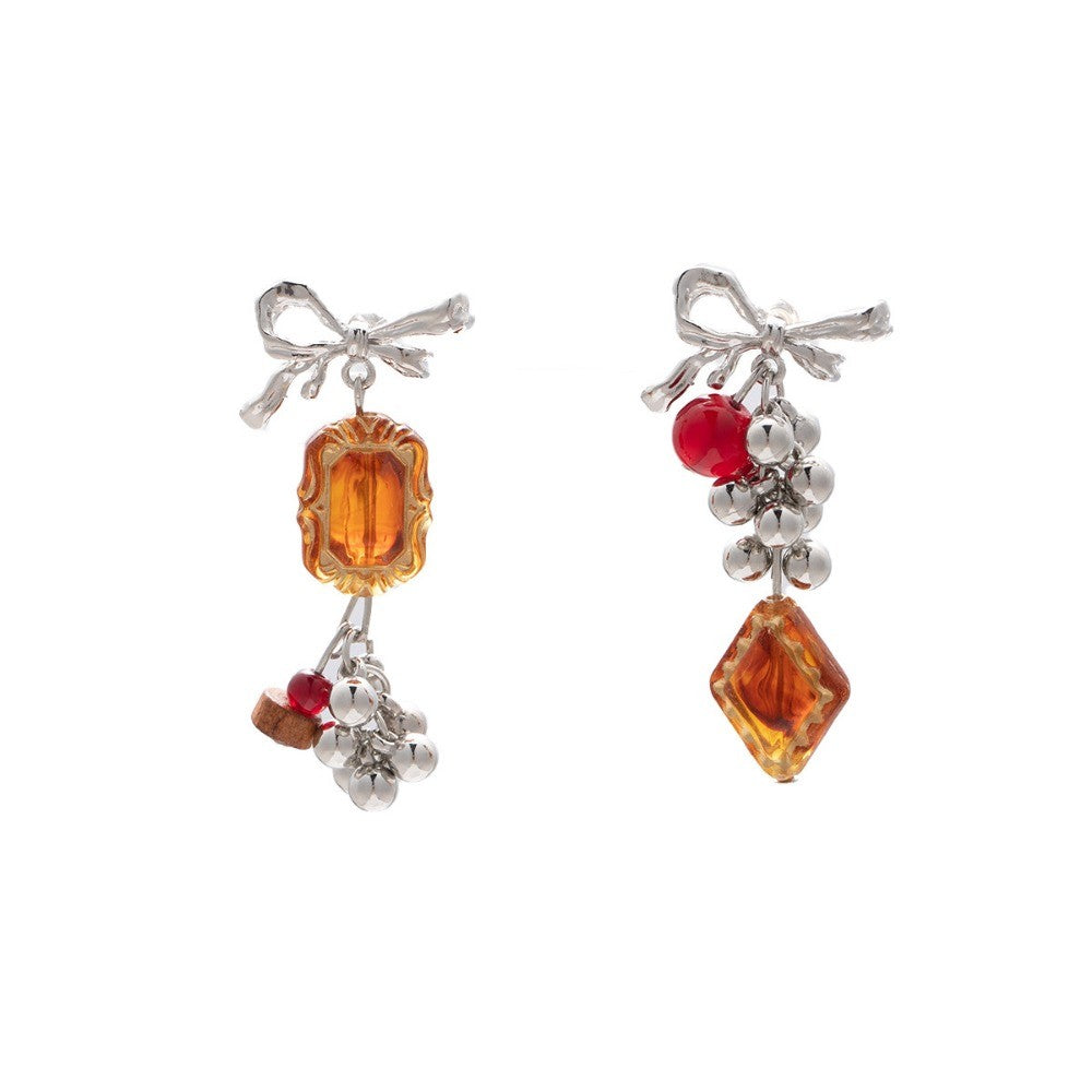 Asymmetric Bow Amber Drop Earrings