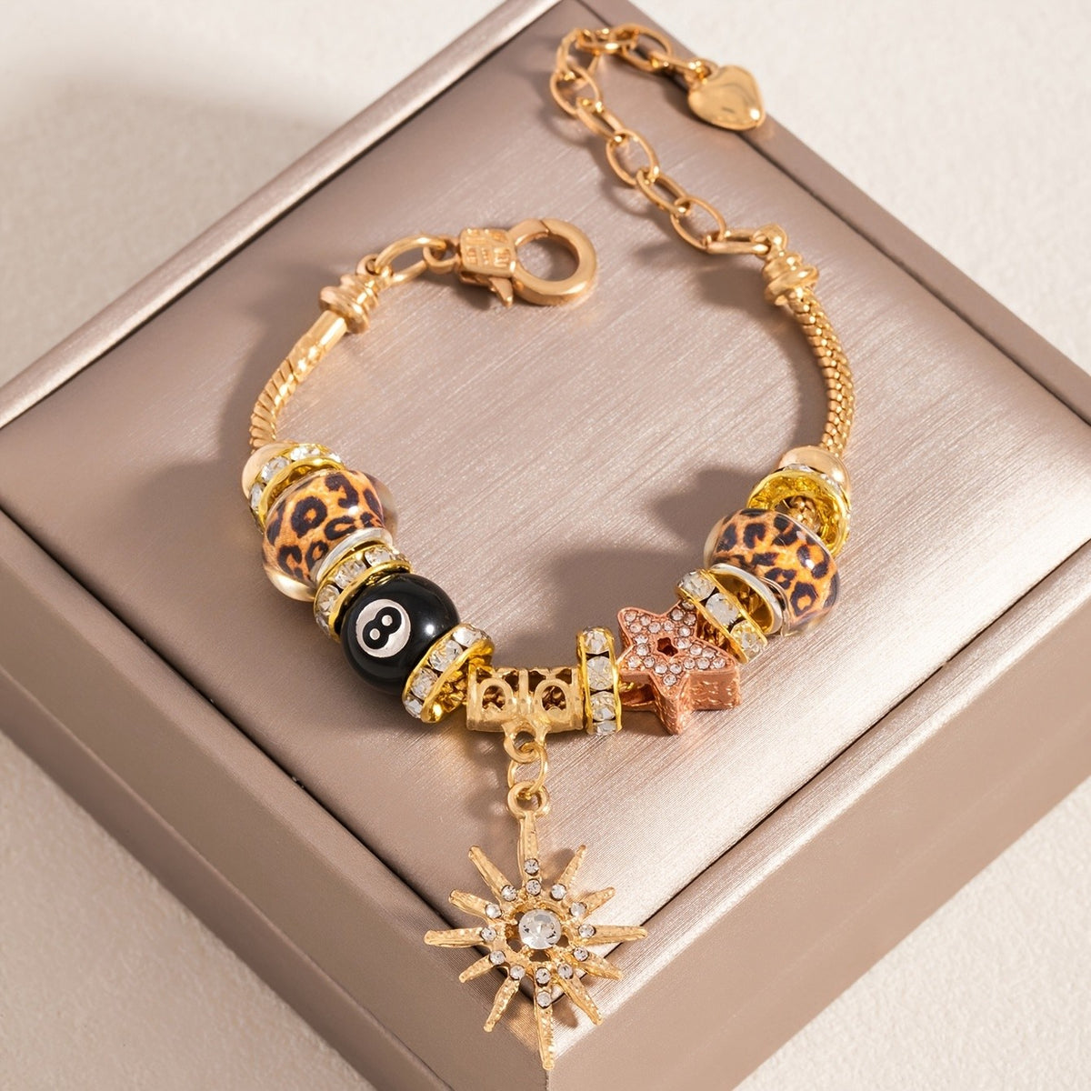 Leopard Print Bead Charm Bracelet
