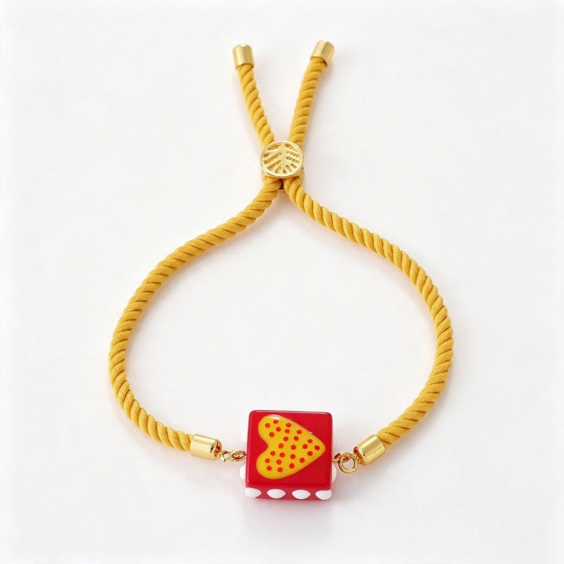 Colorful Square Heart Charm Bracelet