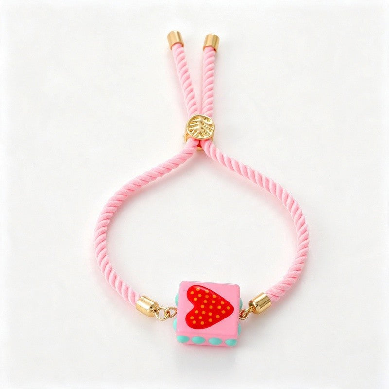 Colorful Square Heart Charm Bracelet