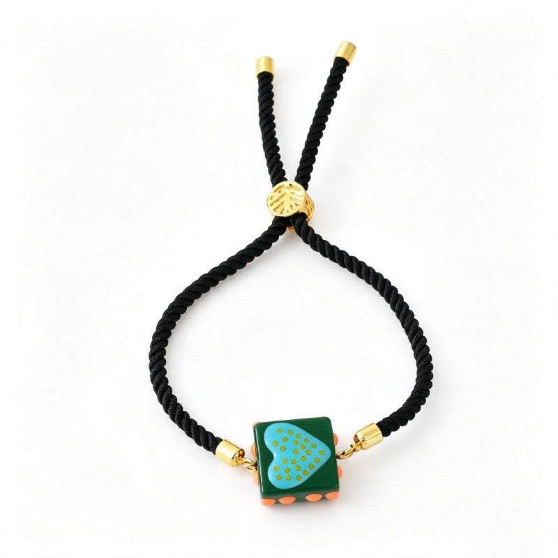 Colorful Square Heart Charm Bracelet