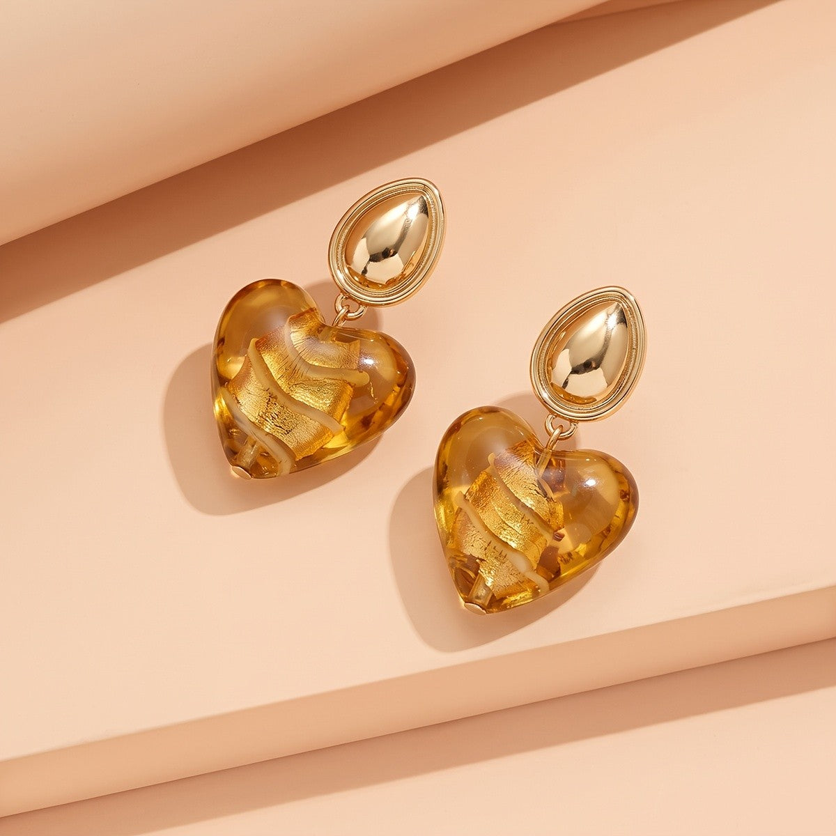 Vintage Amber Heart Drop Earrings
