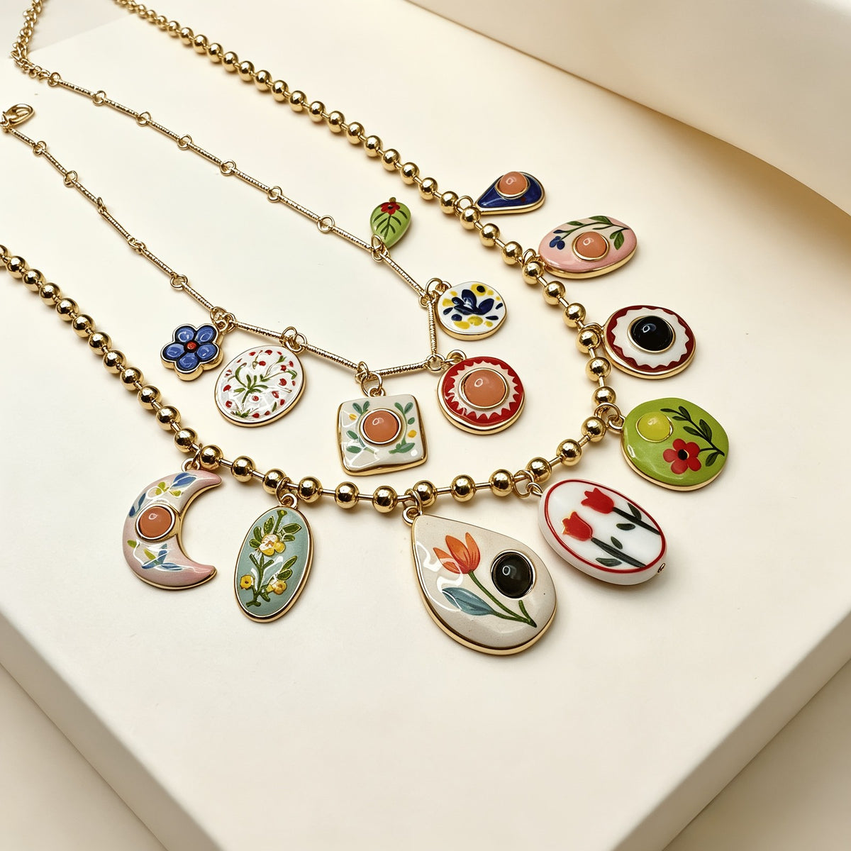 Vintage Floral Multi-Pendant Necklace