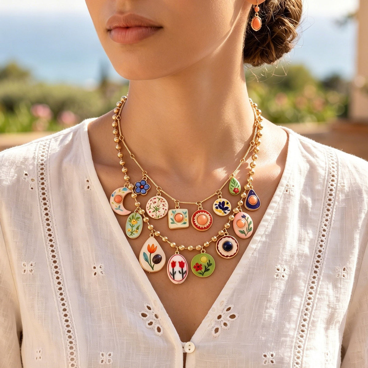 Vintage Floral Multi-Pendant Necklace