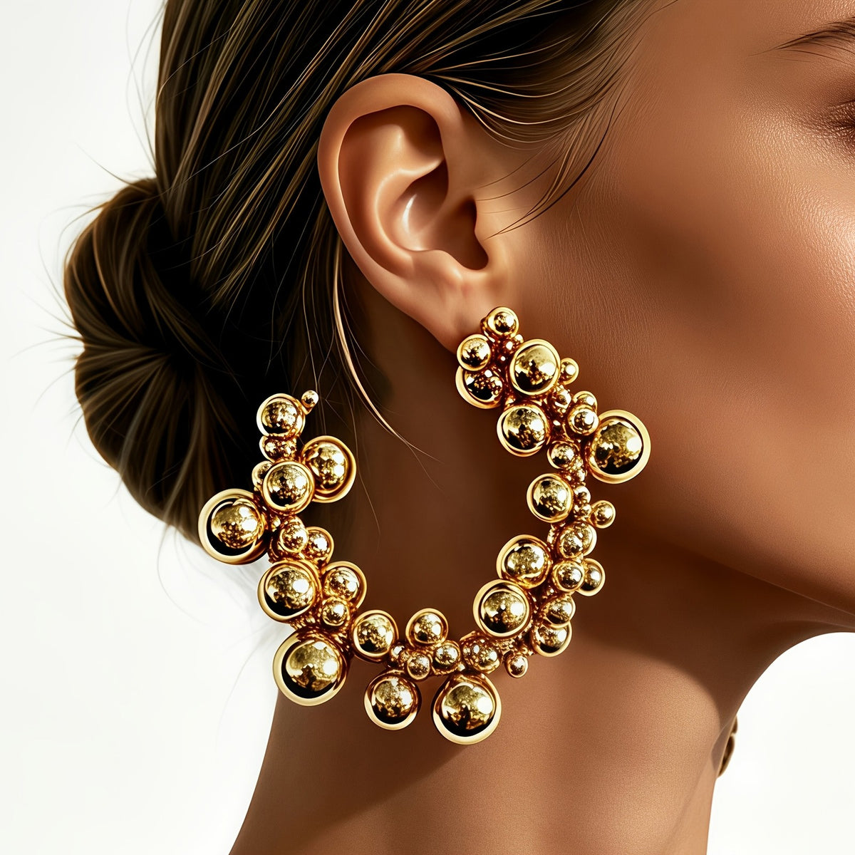 Chunky Gold Bead Hoop Earrings
