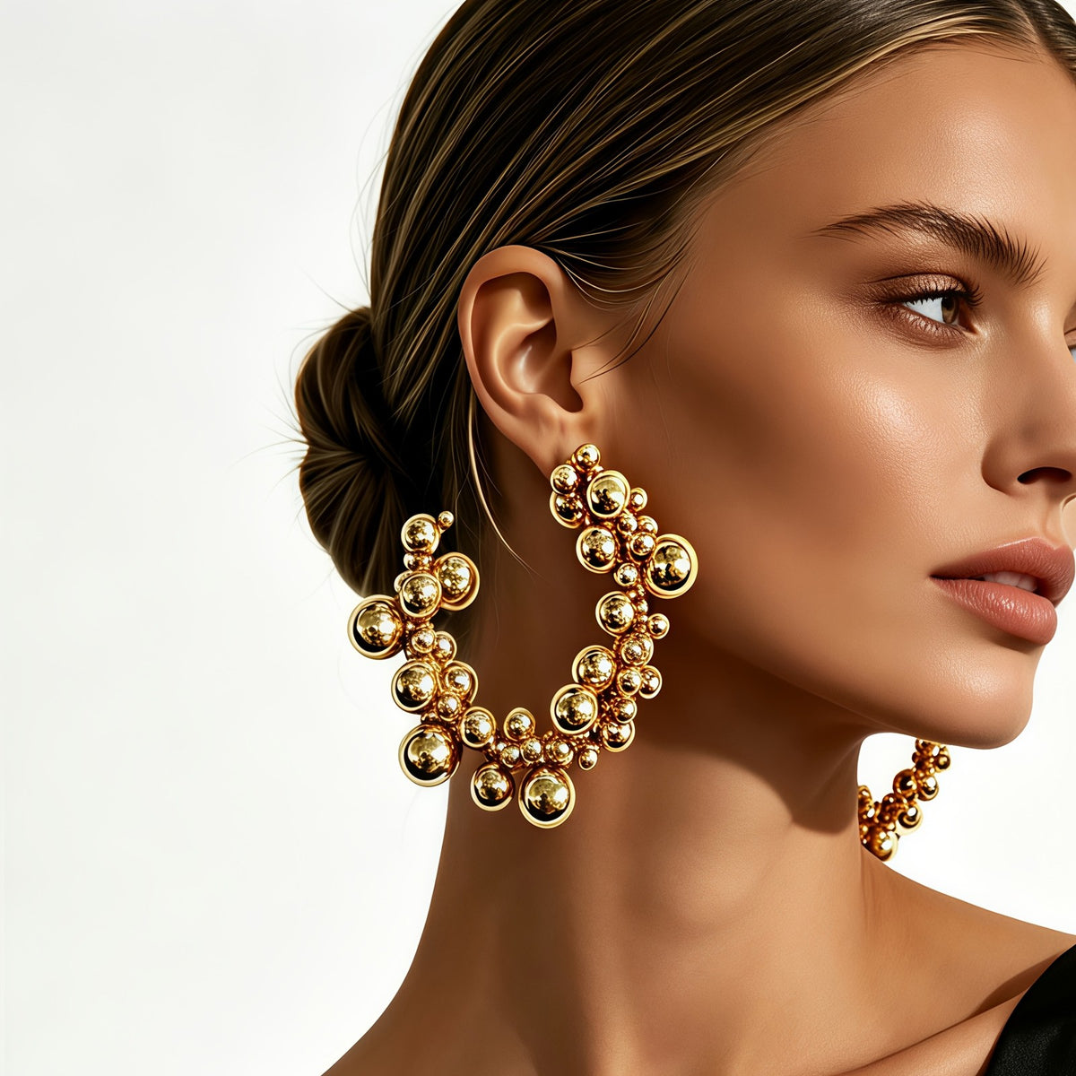 Chunky Gold Bead Hoop Earrings