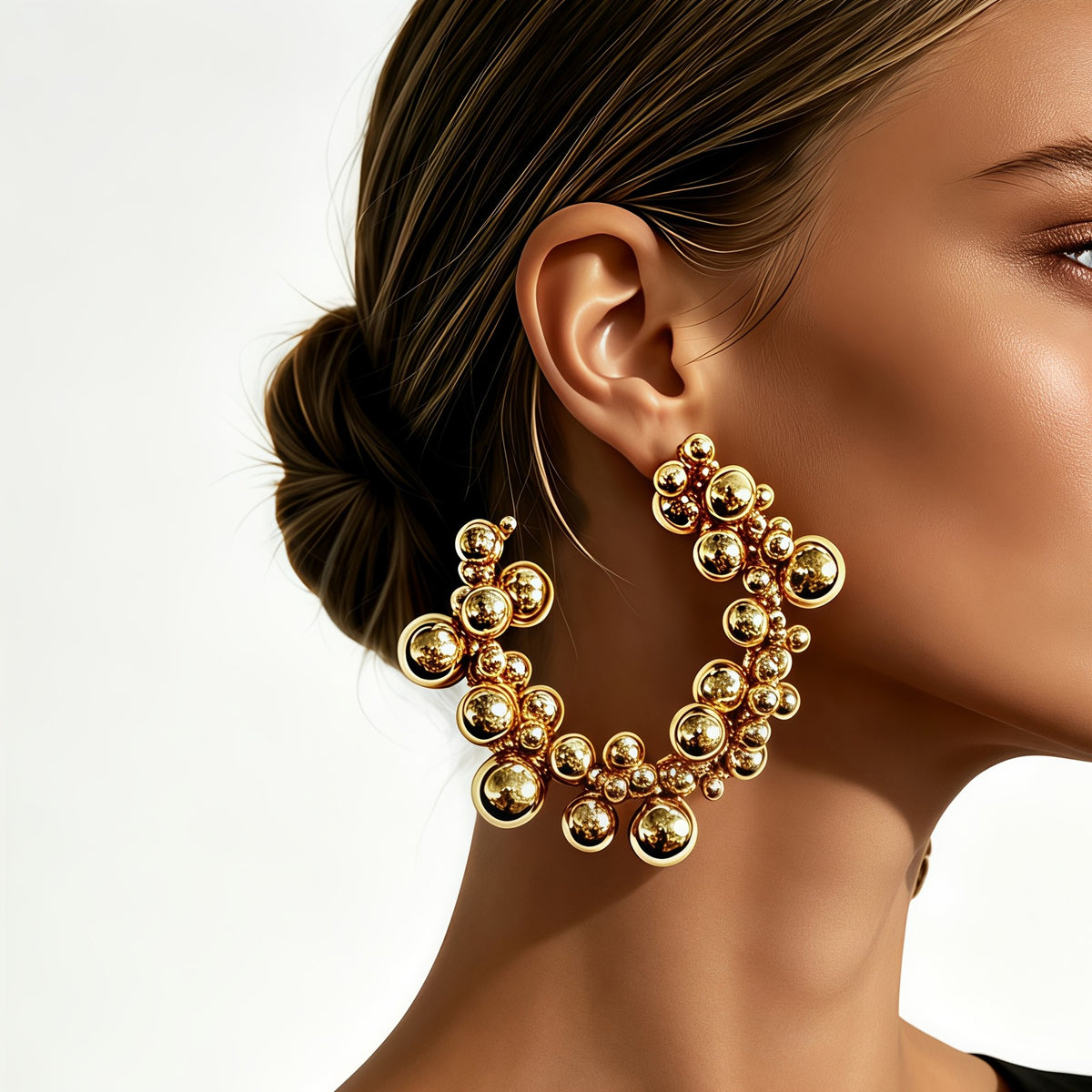 Chunky Gold Bead Hoop Earrings