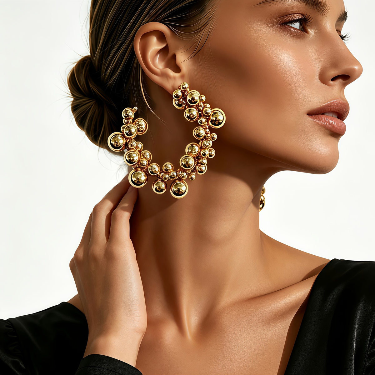 Chunky Gold Bead Hoop Earrings