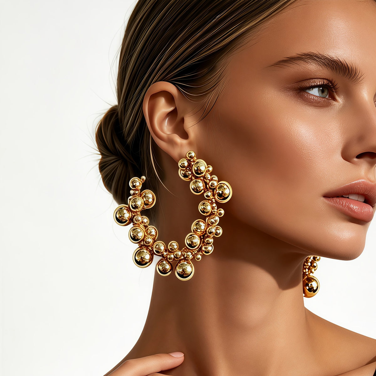 Chunky Gold Bead Hoop Earrings