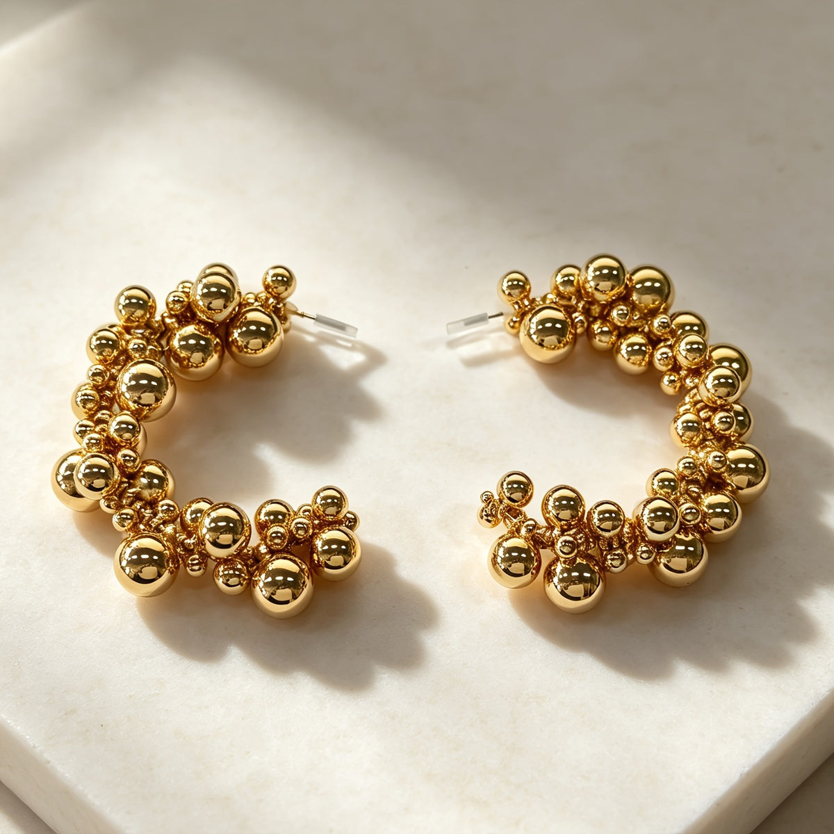 Chunky Gold Bead Hoop Earrings