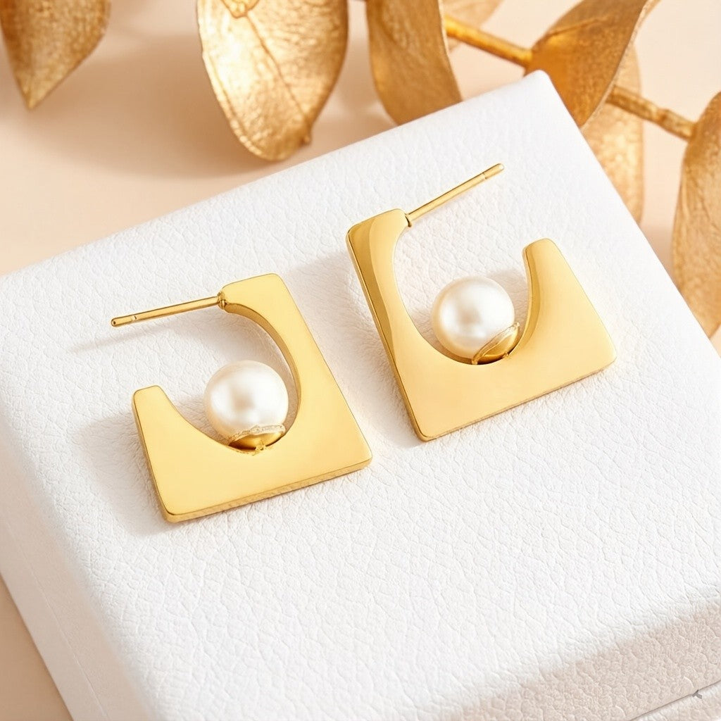 Asymmetric Square Pearl Earrings