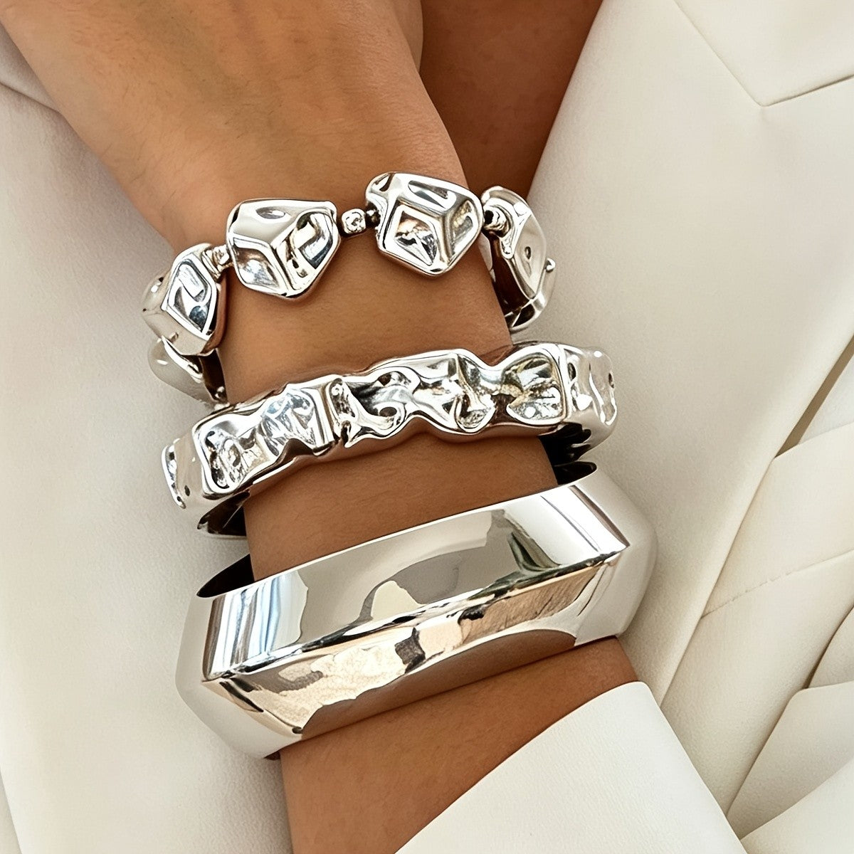 Irregular Geometric Link Bracelet Set
