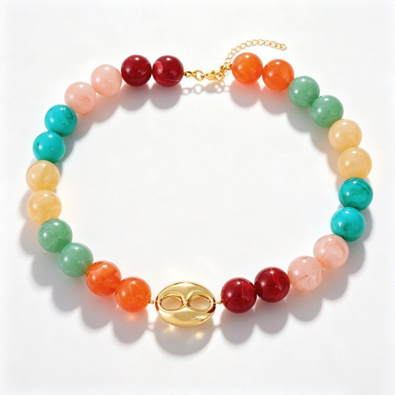 Multicolor Beaded Pig Nose Necklace