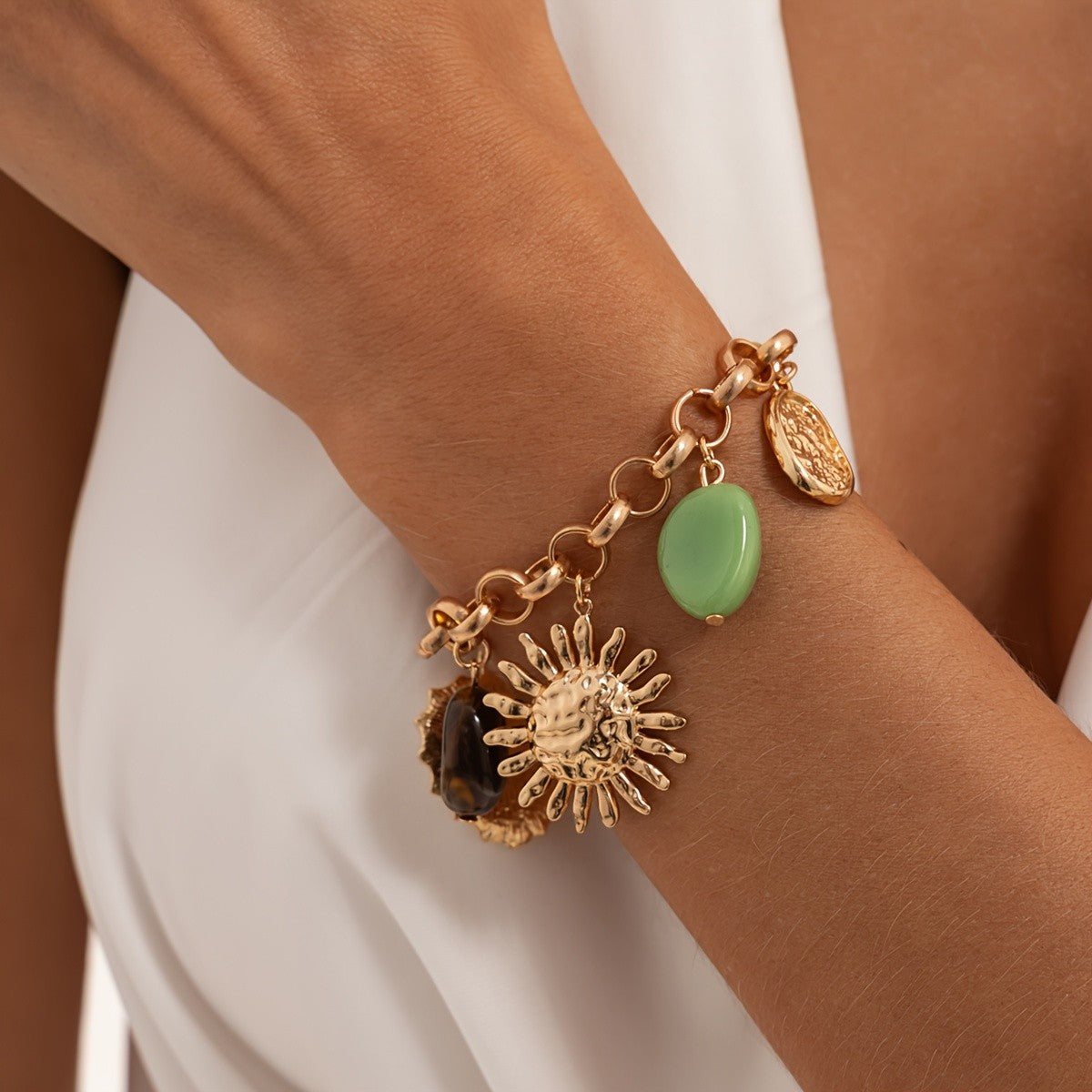 Vintage Sun Charm Link Bracelet