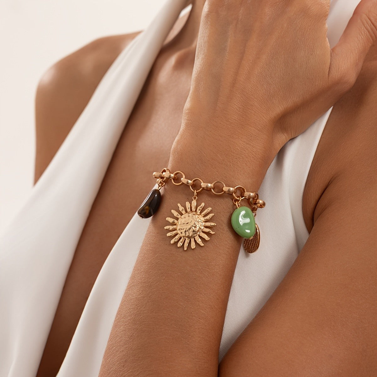Vintage Sun Charm Link Bracelet